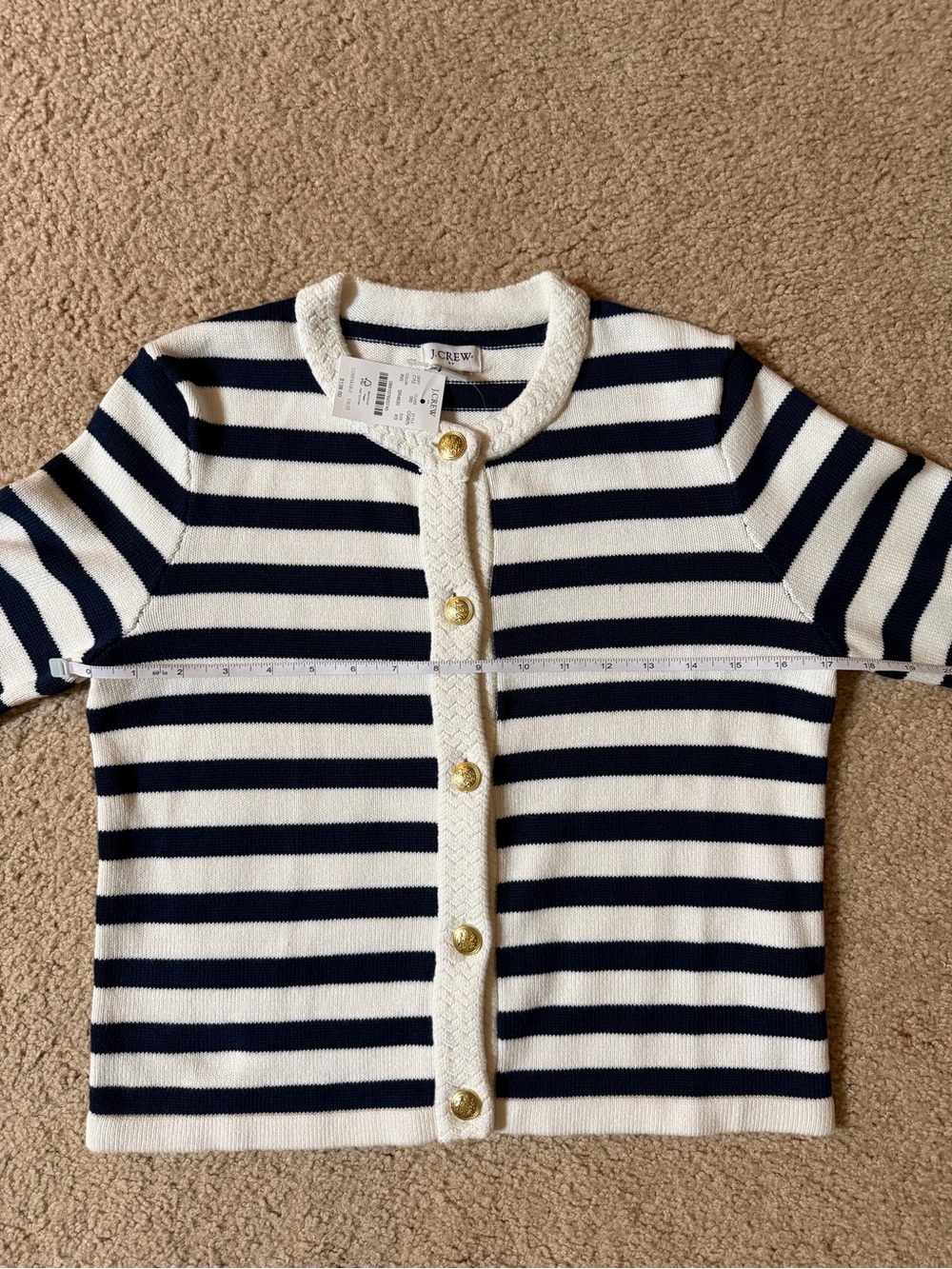 Factory J. Crew Navy and White Striped Button-Front Cardigan - Picture 7 of 10